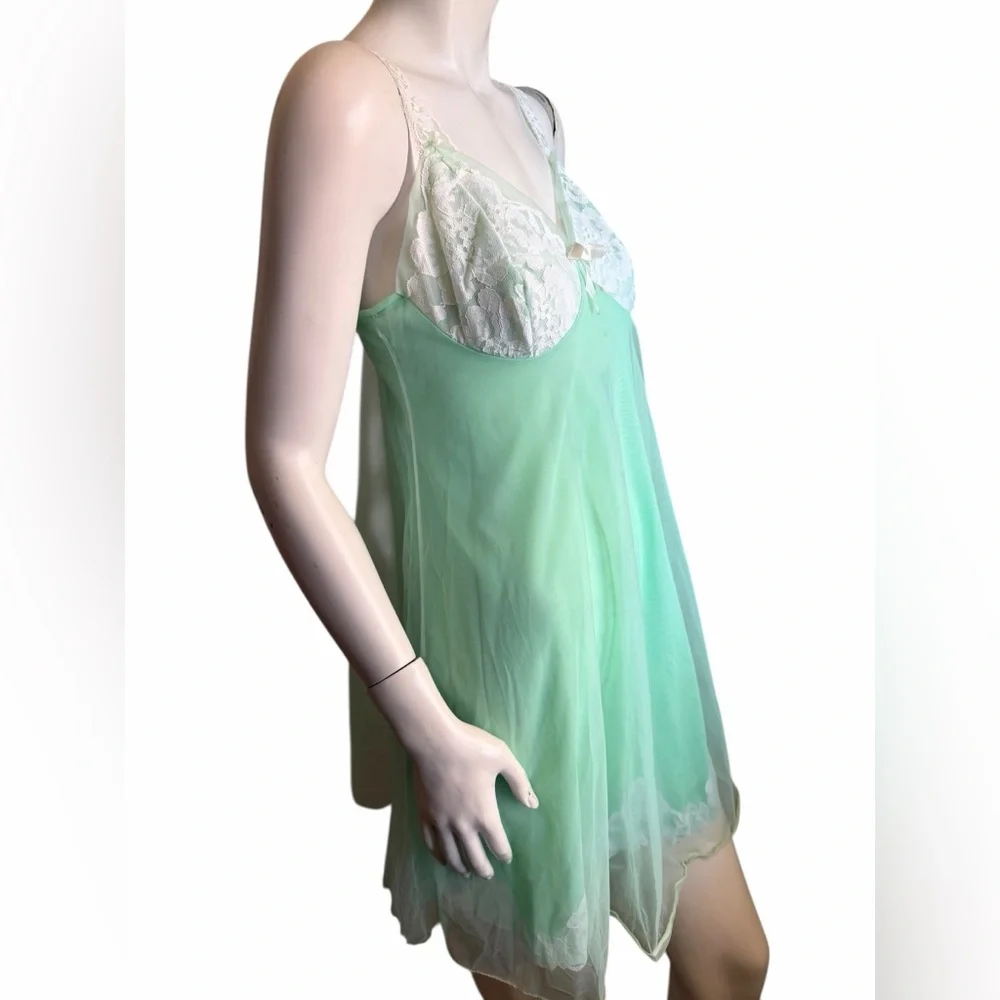 Vintage Mint Green Lace Trim Babydoll Made in U.S.A Size Small - Picture 5 of 7